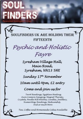 Tarot and all things Spiritual at Soulfinders fair at Syresham 17th November 2024 10:00am - 4:00pm